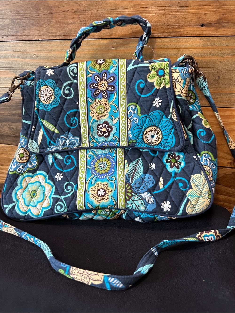 YKK Navy Blue Teal Multi Quilted Shoulder Satchel